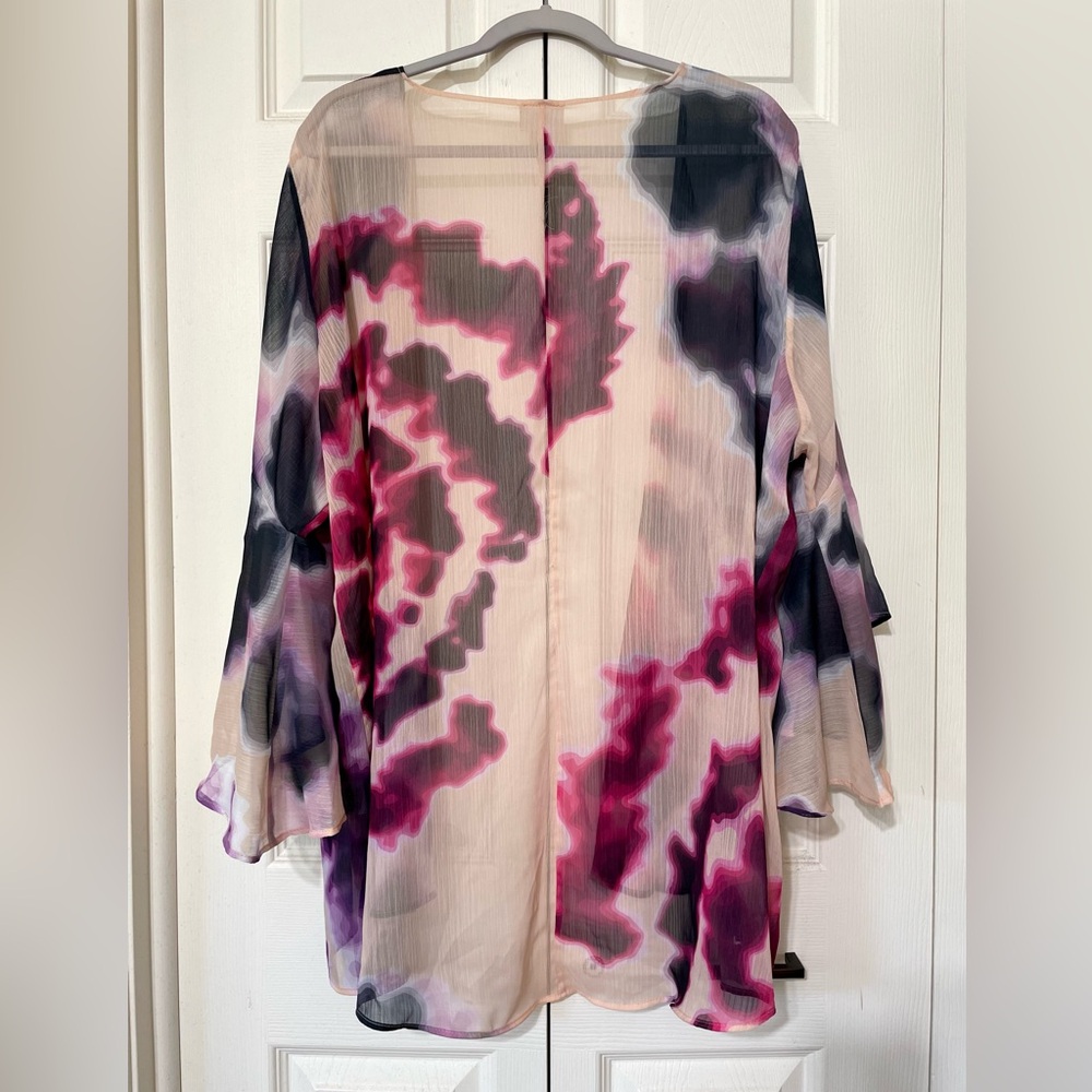 Boho Sheer Kimono Cardigan Tie Dye Bell Sleeve Chiffon Cover Up Open Front L/XL - Picture 7 of 15
